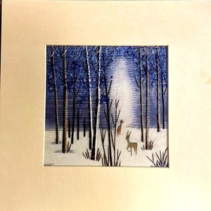 Deer in the forest - Handmade Silk Embroidery Art